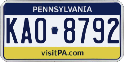 PA license plate KAO8792