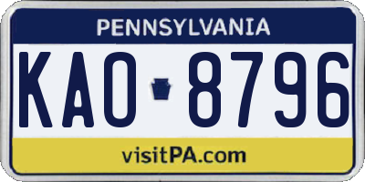 PA license plate KAO8796