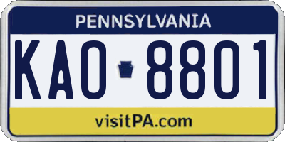 PA license plate KAO8801
