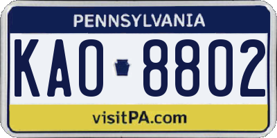 PA license plate KAO8802