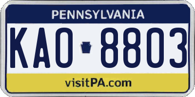 PA license plate KAO8803