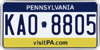 PA license plate KAO8805
