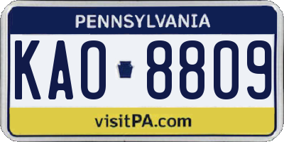 PA license plate KAO8809