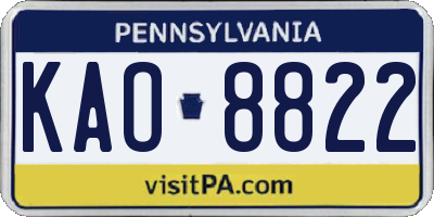 PA license plate KAO8822