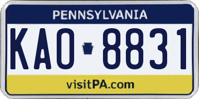 PA license plate KAO8831
