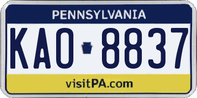 PA license plate KAO8837