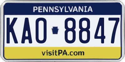 PA license plate KAO8847