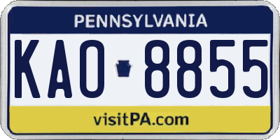 PA license plate KAO8855