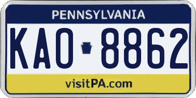 PA license plate KAO8862
