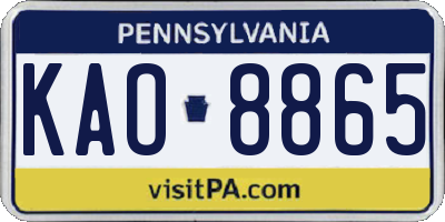 PA license plate KAO8865