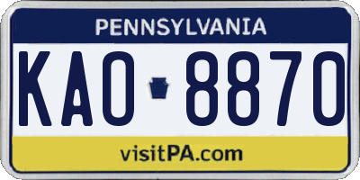 PA license plate KAO8870