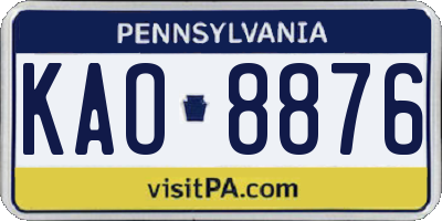 PA license plate KAO8876