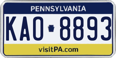 PA license plate KAO8893
