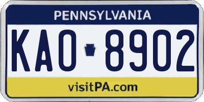 PA license plate KAO8902