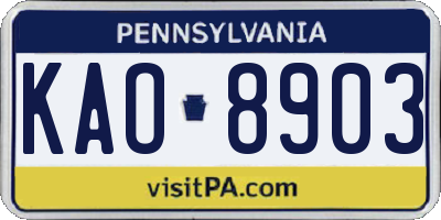 PA license plate KAO8903