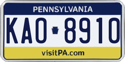 PA license plate KAO8910