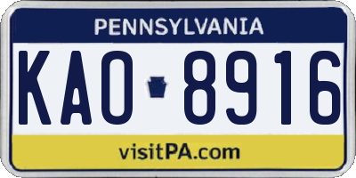PA license plate KAO8916