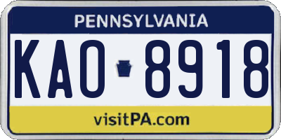 PA license plate KAO8918