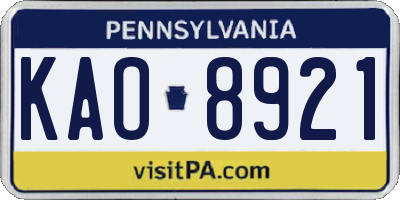 PA license plate KAO8921