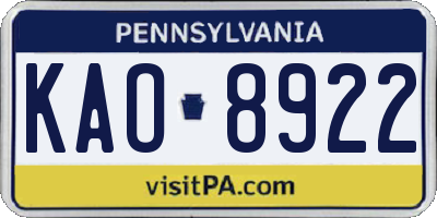 PA license plate KAO8922