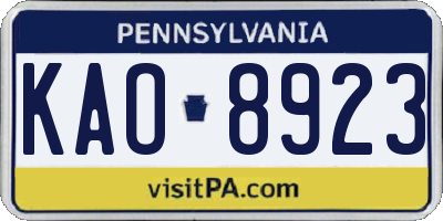PA license plate KAO8923