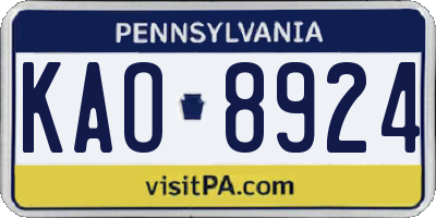 PA license plate KAO8924
