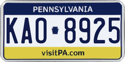 PA license plate KAO8925
