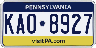 PA license plate KAO8927