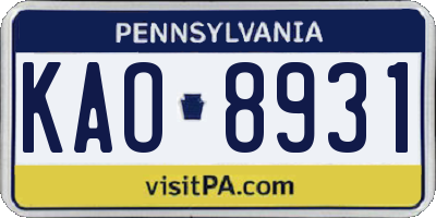 PA license plate KAO8931