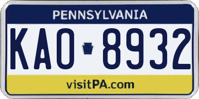 PA license plate KAO8932