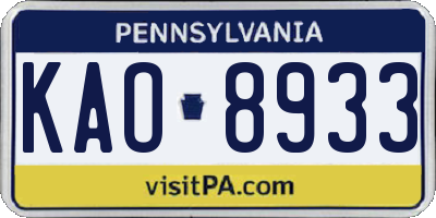 PA license plate KAO8933