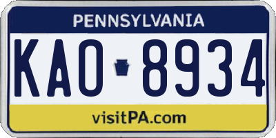 PA license plate KAO8934
