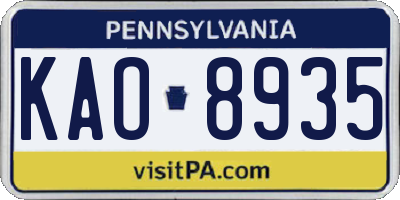 PA license plate KAO8935
