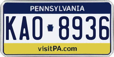 PA license plate KAO8936