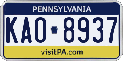 PA license plate KAO8937