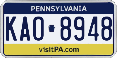 PA license plate KAO8948