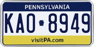 PA license plate KAO8949