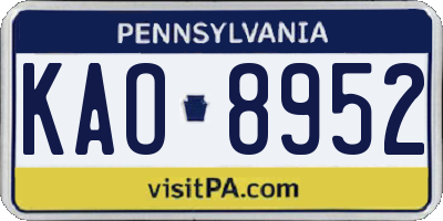 PA license plate KAO8952