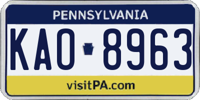 PA license plate KAO8963