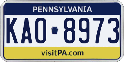 PA license plate KAO8973