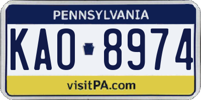 PA license plate KAO8974