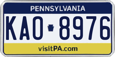 PA license plate KAO8976