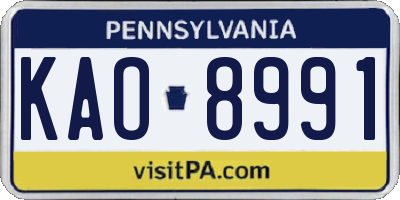 PA license plate KAO8991