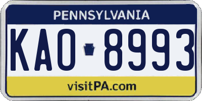 PA license plate KAO8993