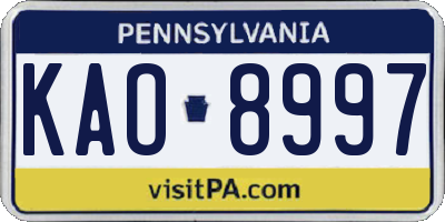 PA license plate KAO8997