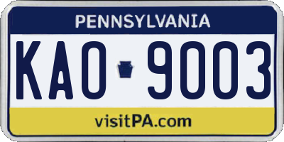 PA license plate KAO9003