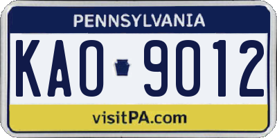 PA license plate KAO9012