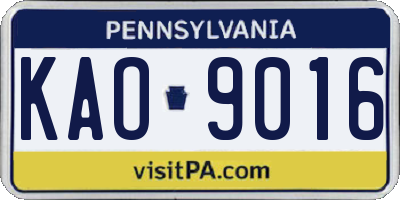 PA license plate KAO9016