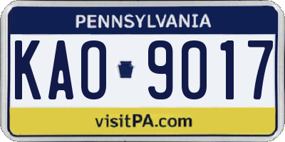 PA license plate KAO9017