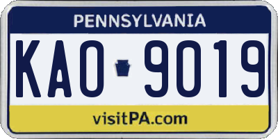 PA license plate KAO9019